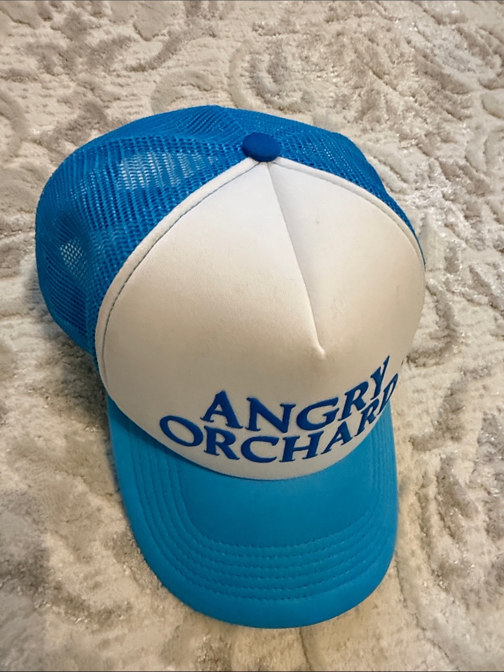 Angry Orchard Blue and White Mesh Trucker Hat